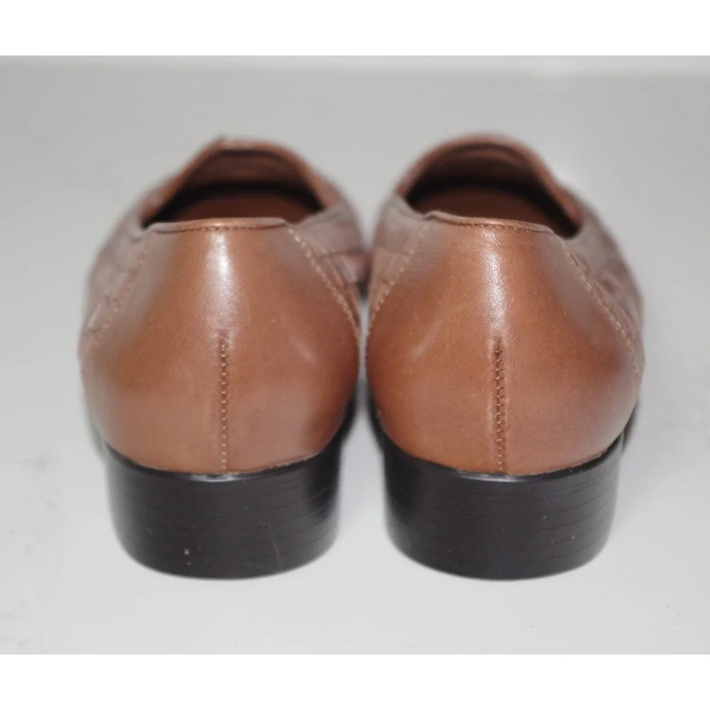 Naturalizer  Woman's Size 7M Woven Leather Loafers Cognac Brown Square Toe